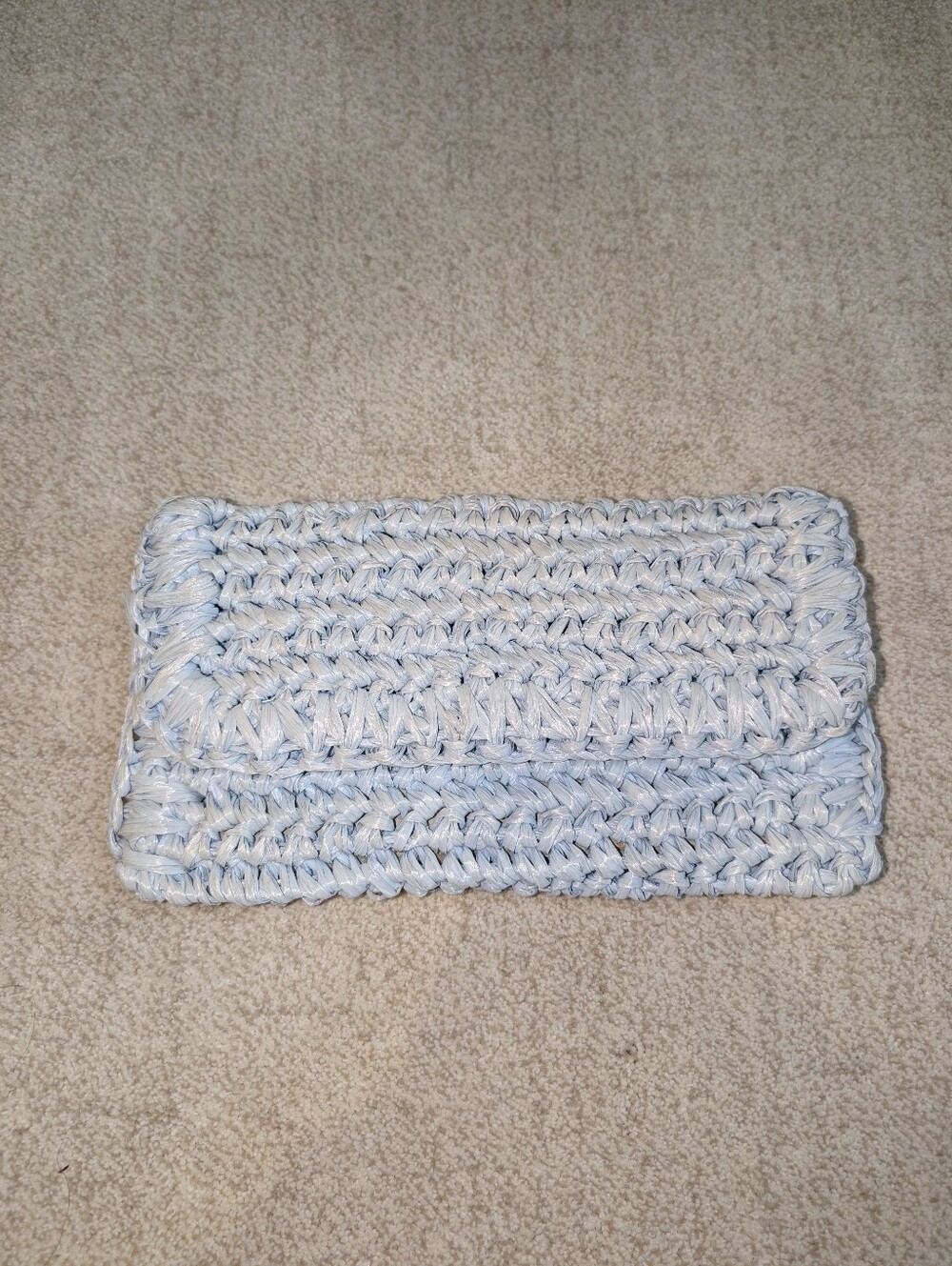 Koret Vintage Light Blue Raffia Woven Clutch with Leather Interior